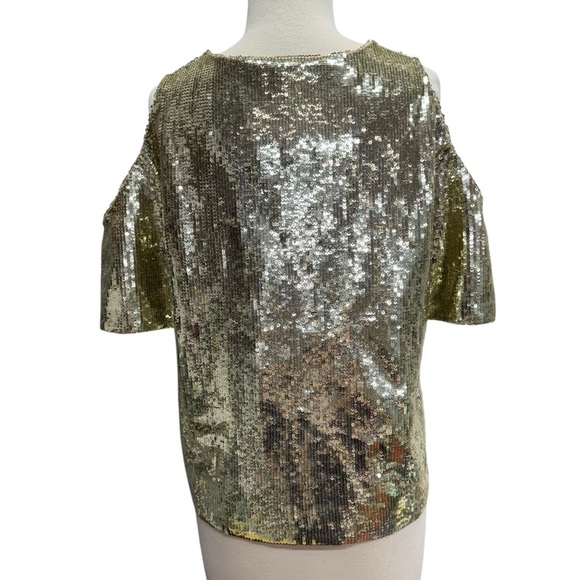 Boston Proper Sequin Top Swifty Open Shoulder  Size XS Gold Champagne Party - Picture 2 of 12